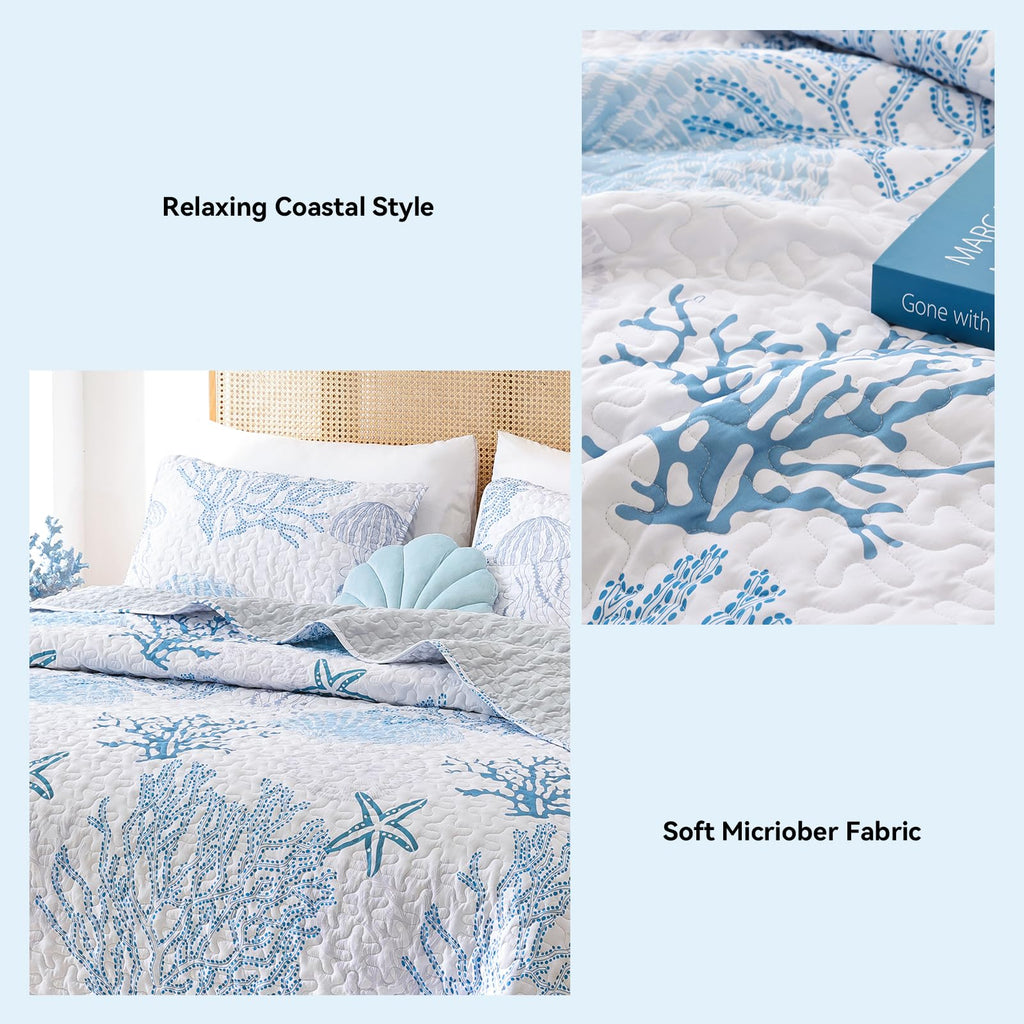 Coastal Quilt, Blue Coral Lightweight Summer Bedding