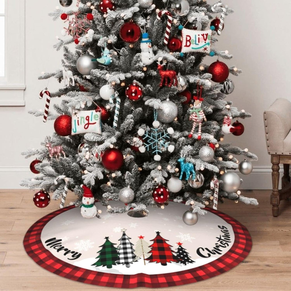Christmas Tree Skirt 48 Inch Rustic Red Black Buffalo Plaid Tree Decoration