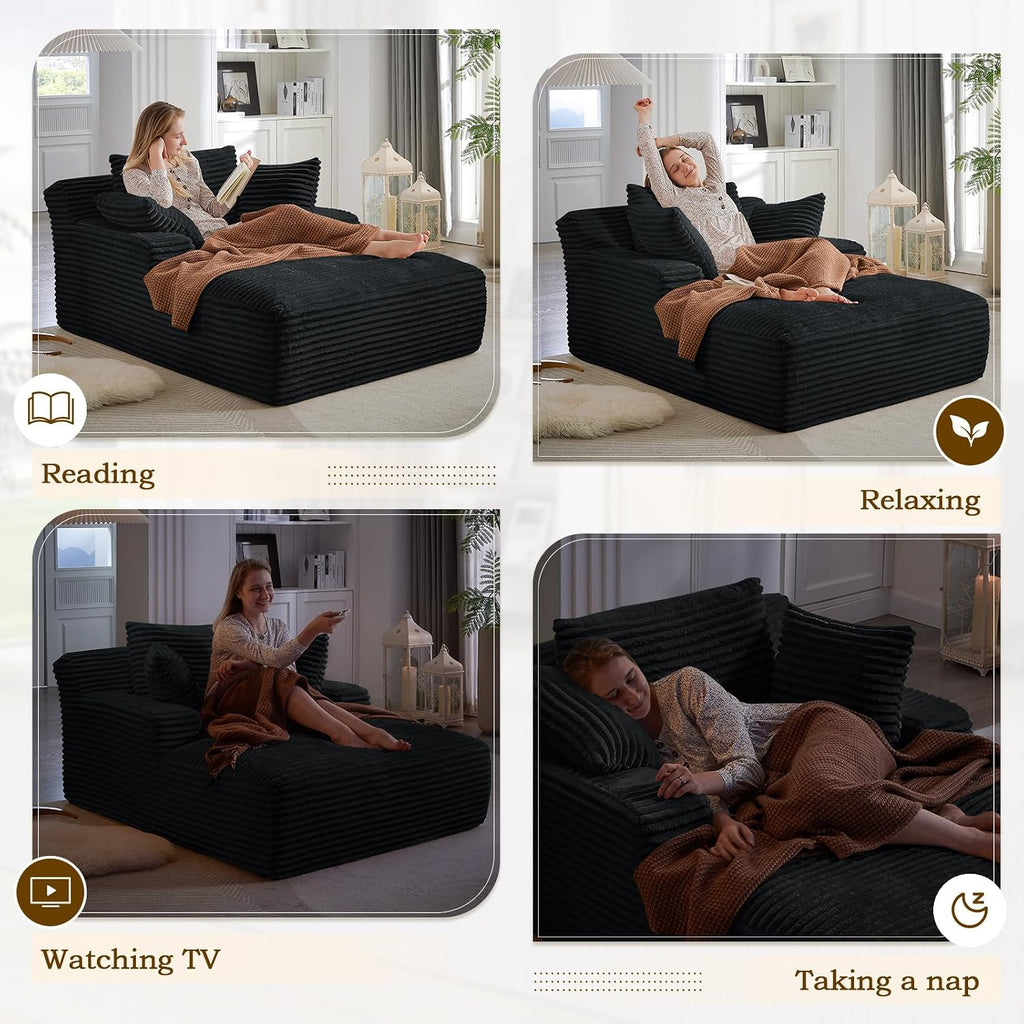 Oversized Chaise Lounge Chair Indoor,50" W Upholstered Corduroy Sofa with 3 Pillows,Comfy Fluffy Cloud Couch,Modern