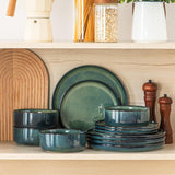 Starry 12 Pieces Dinnerware Sets for 4, Green Reactive Glaze Dishes Sets, Ceramic Plates and Bowls Set