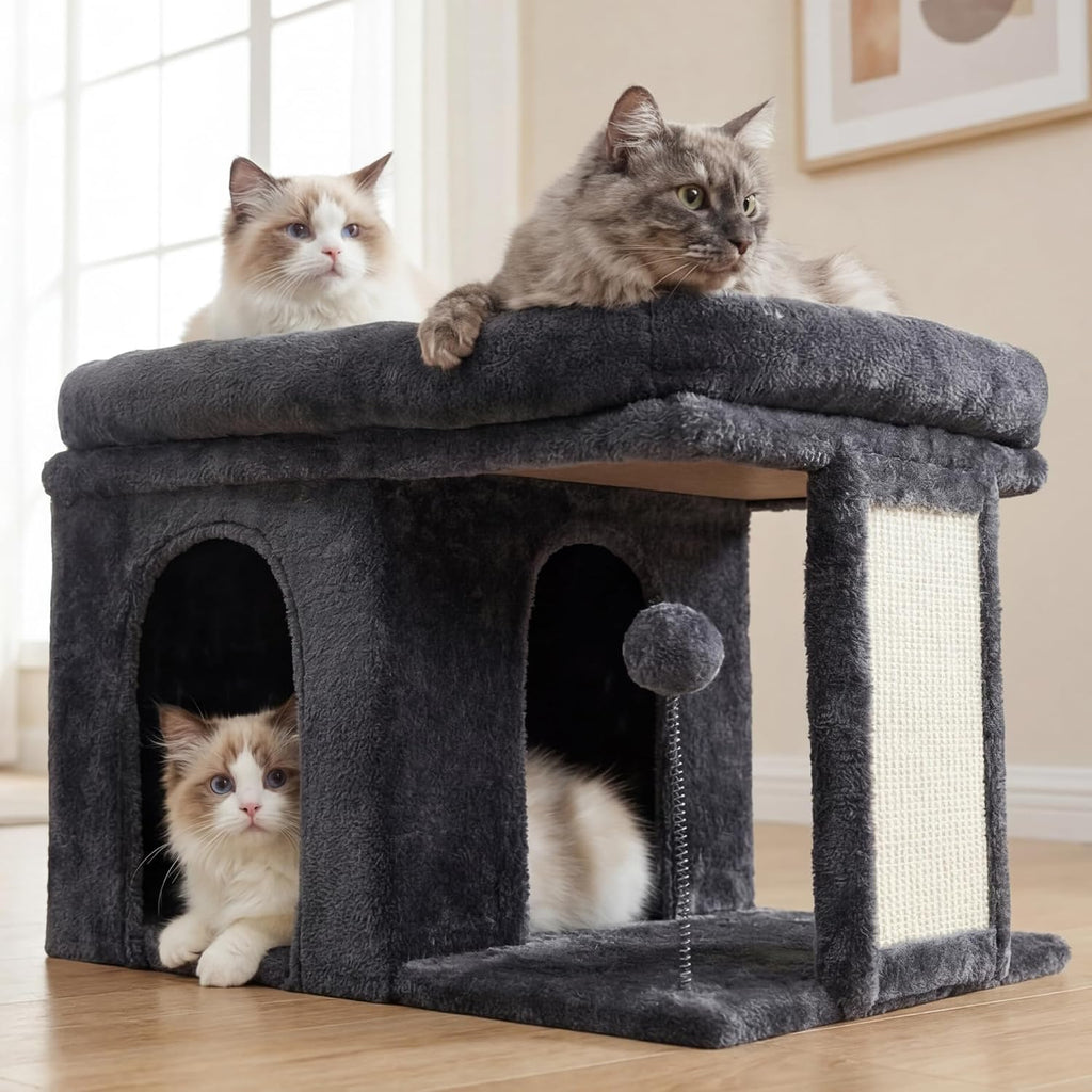 Cat Tree, 14" Cat Tower with Large Cat Bed & Condo