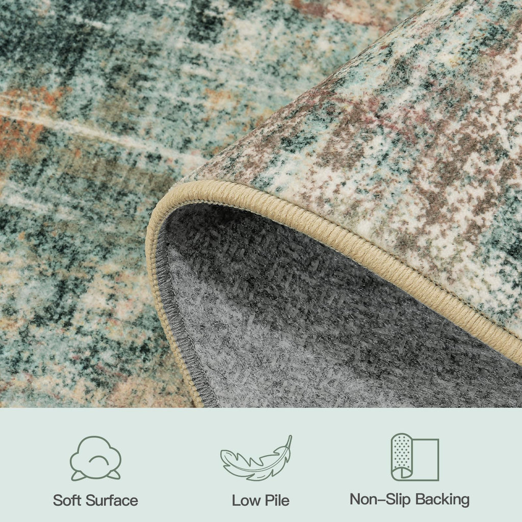 2x 10 Area Rug s, Abstract Washable Runner Rugs, Coffee/Green