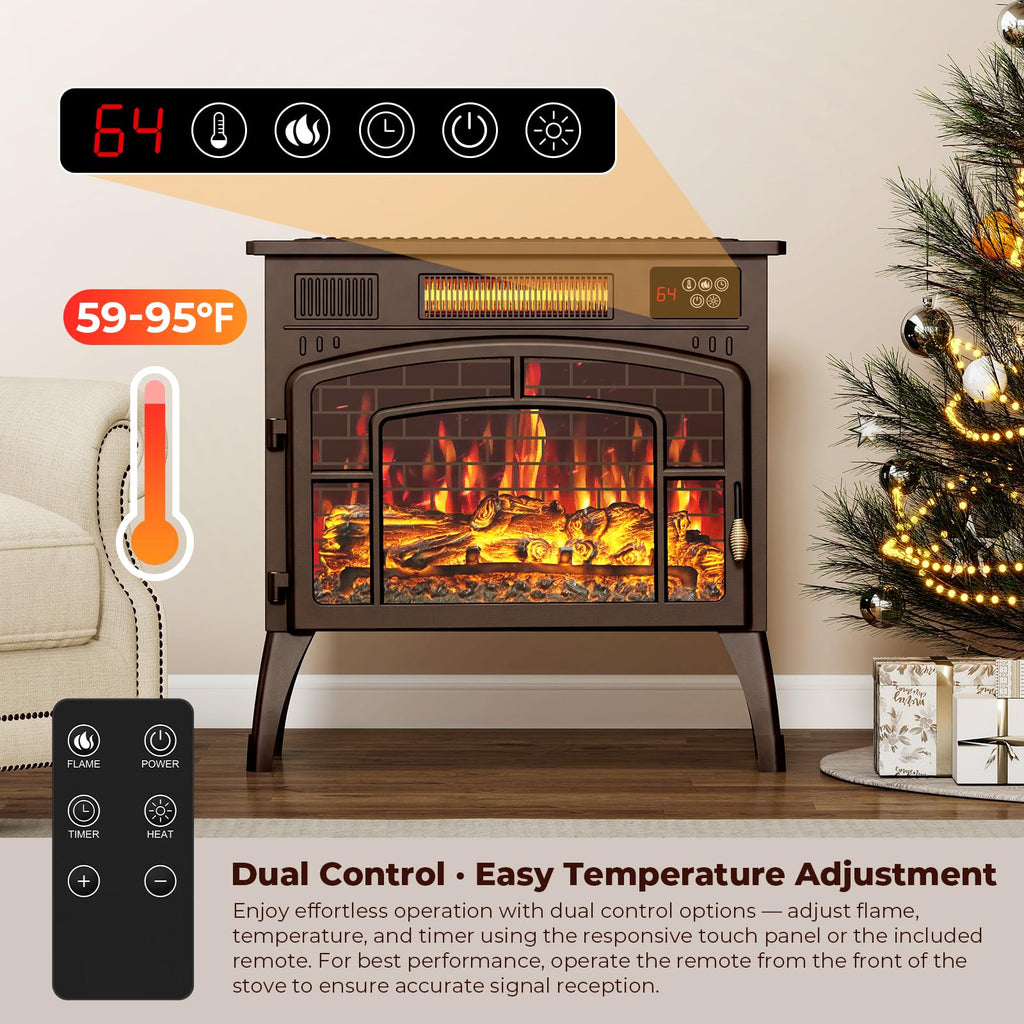 23" Electric Fireplace Stove with 3D Flame Effect & 5 Color