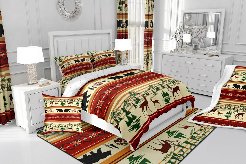 Bohemian Deer Bedding Sets King Bear Wildlife Hunting Theme Comforter Cabin Decor Boho Western Duvet Insert for Adult