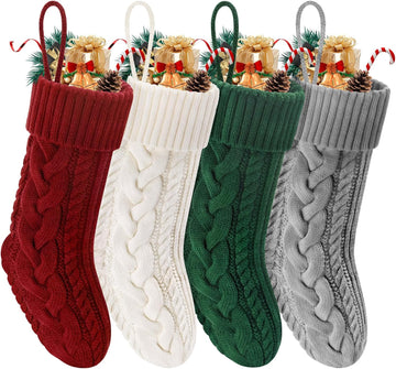 S 18" Knitted Stocking Christmas Decorations - Set of 4