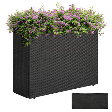 Rattan Wicker Planters for Outdoor, 24-Inch Tall, Rectangle Black
