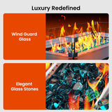 43 Inch Propane Fire Pit Table, 60,000 BTU Gas Fire Pit with Premium Glass Rocks, Wind Guard Glass Shield, Waterproof Cover, Cup Holders, Fire Table - Image 5