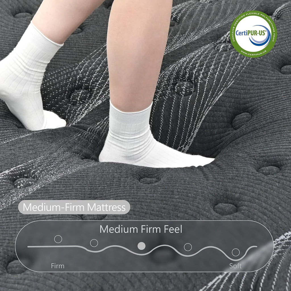 Mattress King Size 14 inch, Hybrid Memory Foam King Mattress in a Box, Individually Pocket Springs, Medium Firm Feel