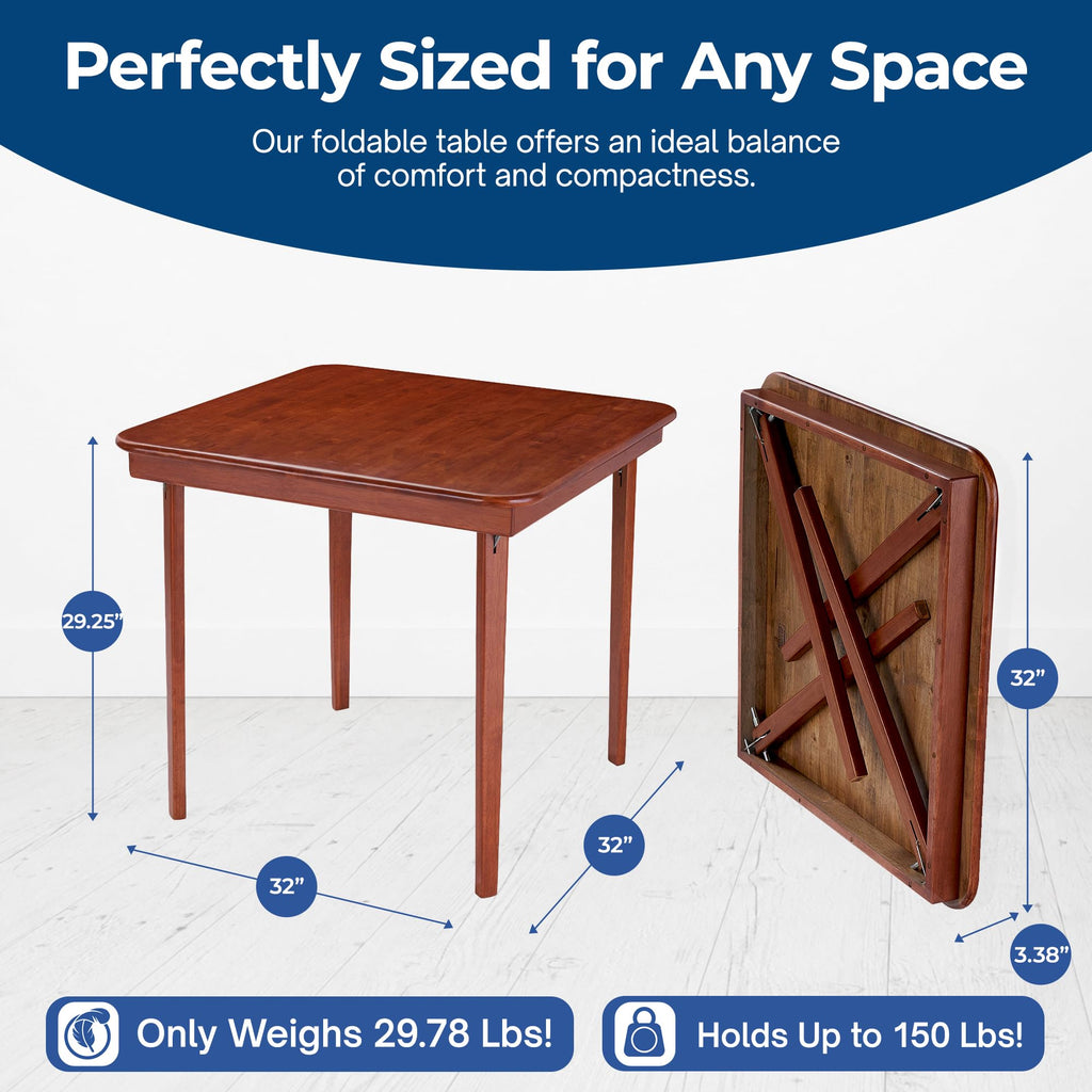 Classic Straight Edge Square Wood Folding Table, 32 in, Cherry