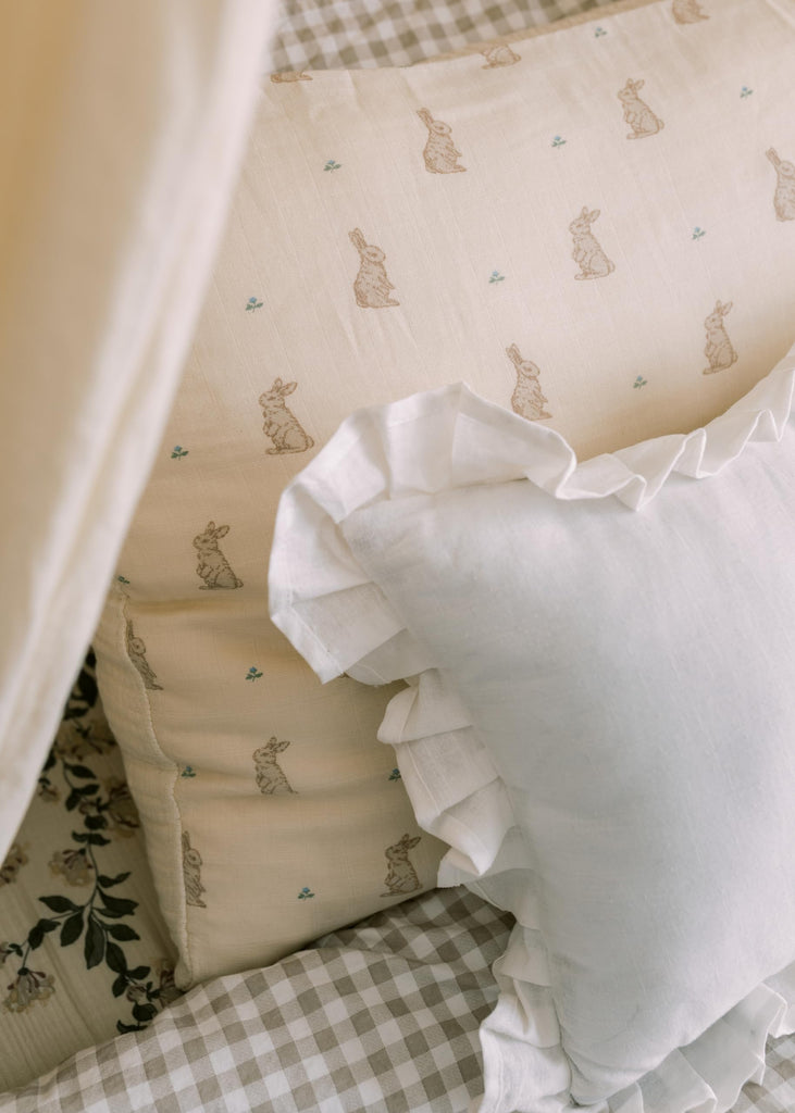 Bunny Crib Bedding Set, 5-Layer Organic Cotton Muslin Crib Quilt & Sham, Bunny Rabbit Nursery, Toddler Comforter