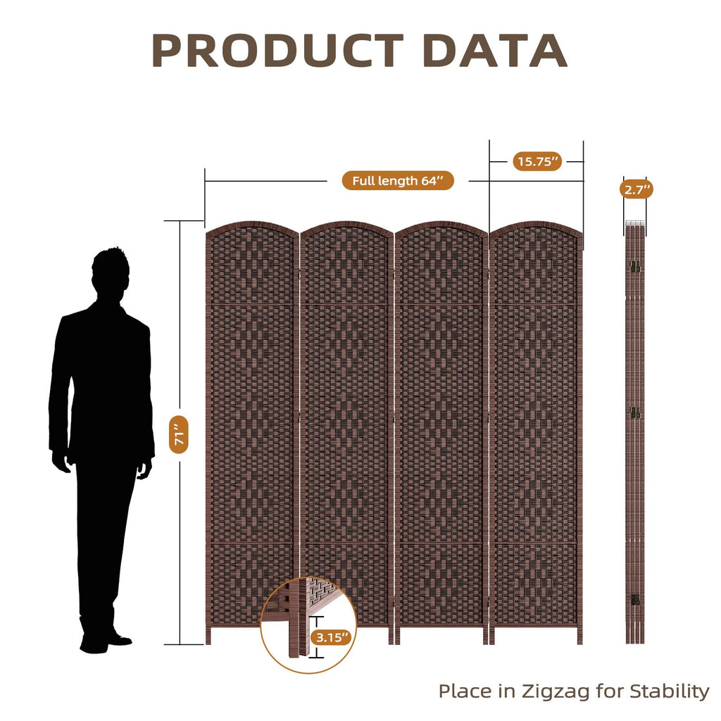 Room Divider Panel, 4 Panel Partition Room Dividers Screen, Brown