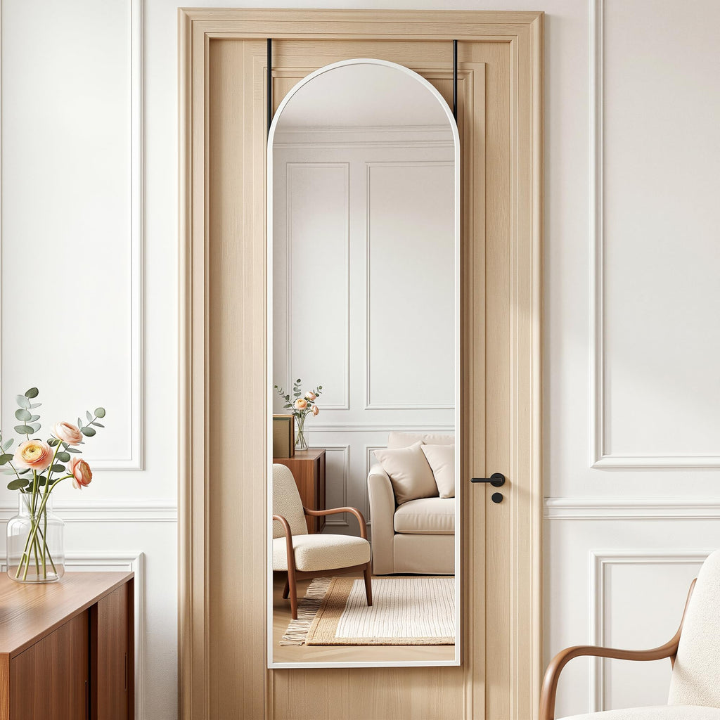 Full Length Mirror, 48" x 14" Over-the-Door Hanging Mirror, White