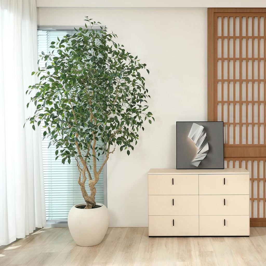 8 Feet Ficus Tree Artificial Indoor with Round Artisan Planter