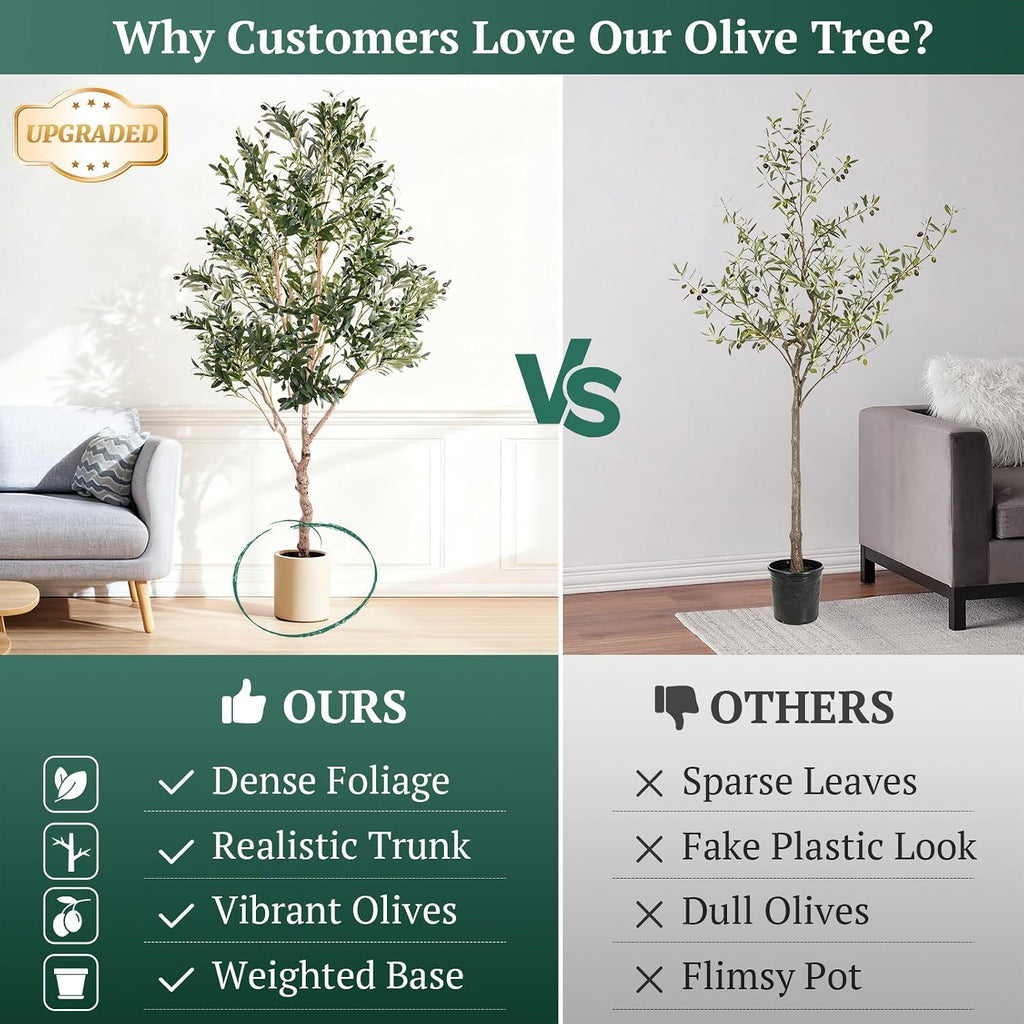 Large Olive Trees Artificial Indoor, Upgraded 7FT Faux Olive Tree with Natural Wood Trunk and Lifelike Fruits, White