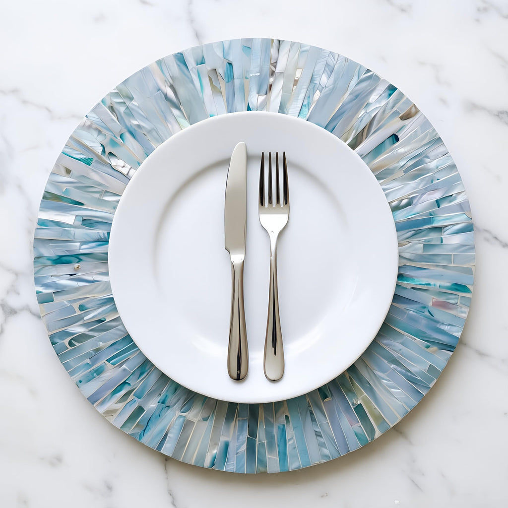 13inch 2 Pack Mother of Pearl Decorative Plates for Display, Sea Shell Inlay Wood Charger Plates for Dining, Party