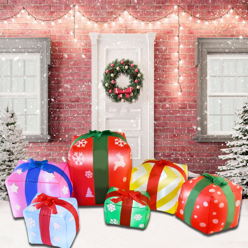 8 FT Inflatable with 6 Multicolor Gift Boxes, Christmas Blow-up Yard Decorations Build in LED for Xmas Party Indoor