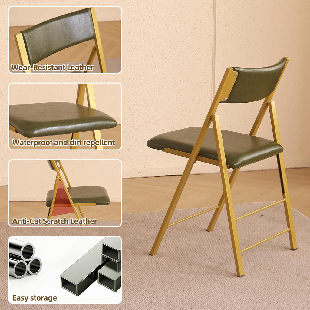 Folding Chairs 2 Pack, 450Lbs Steel Frame Foldable Dining Chairs, Green