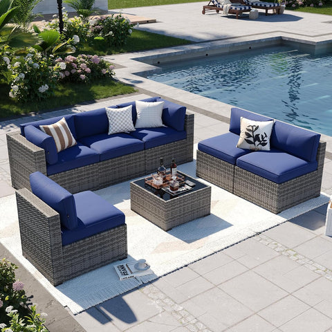 Aoxun Patio Furniture Sets, 7-Piece Outdoor Patio Furniture with Thick Cushions