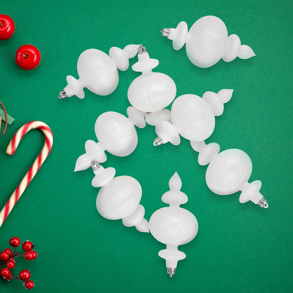 8-Count White Shatterproof Finial Christmas Ornaments, 6"