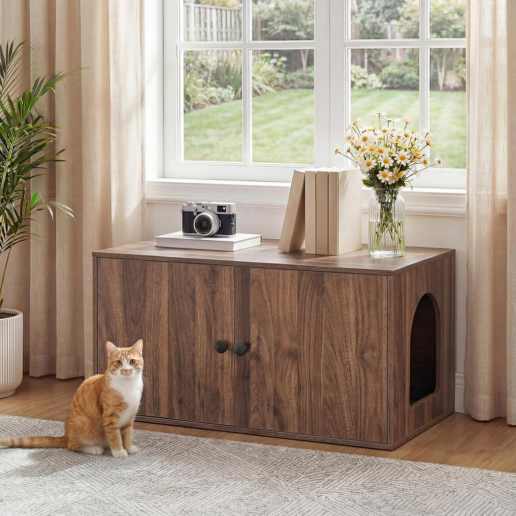 Cat Litter Box Enclosure, Hidden Litter Box Furniture with Side Entry, Litter Box Cabinet, Indoor Cat House, End Side