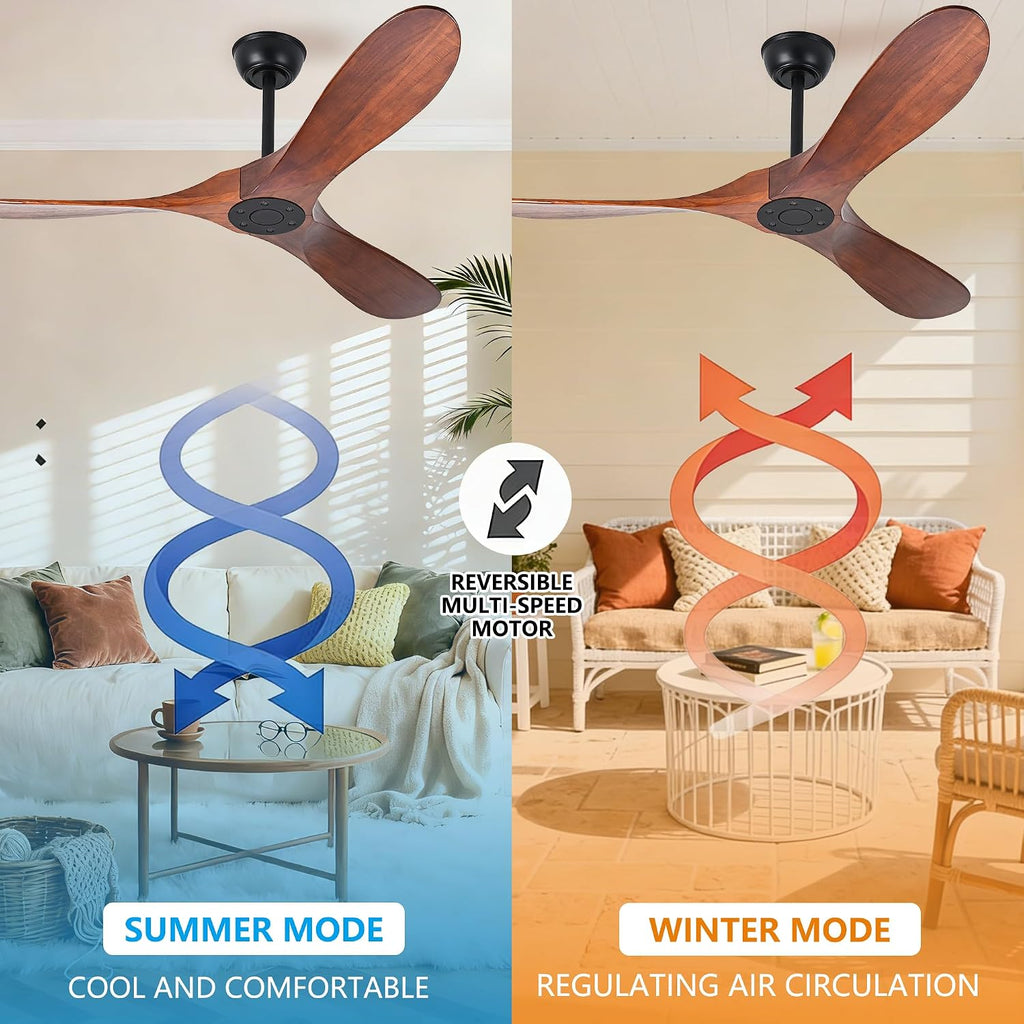 Inspired Maverick Style 60" Ceiling Fans Without Lights, 60 Inch Outdoor Ceiling Fans no Lights, 3 Blade Solid Wood Damp Rated Ceiling Fan with Remote Control for Living Room Gazebo Farmhouse/Patios Porch - Dark Walnut - G7-B0CMTL95Z4