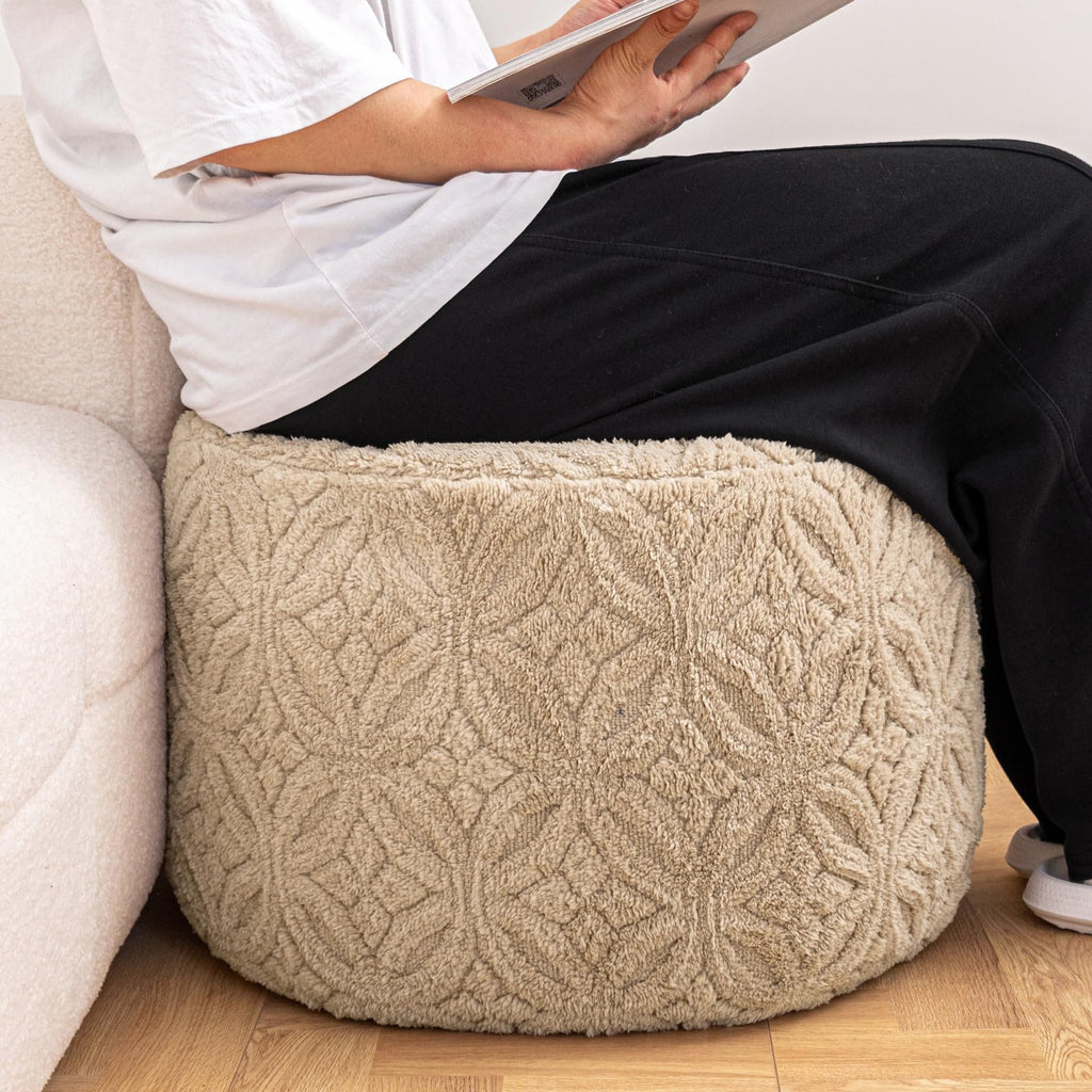Functional Ottoman Pouf - Ergonomic Ottoman Foot Rest for Couch (Light Coffee, 20x20x14 Inches, Round)