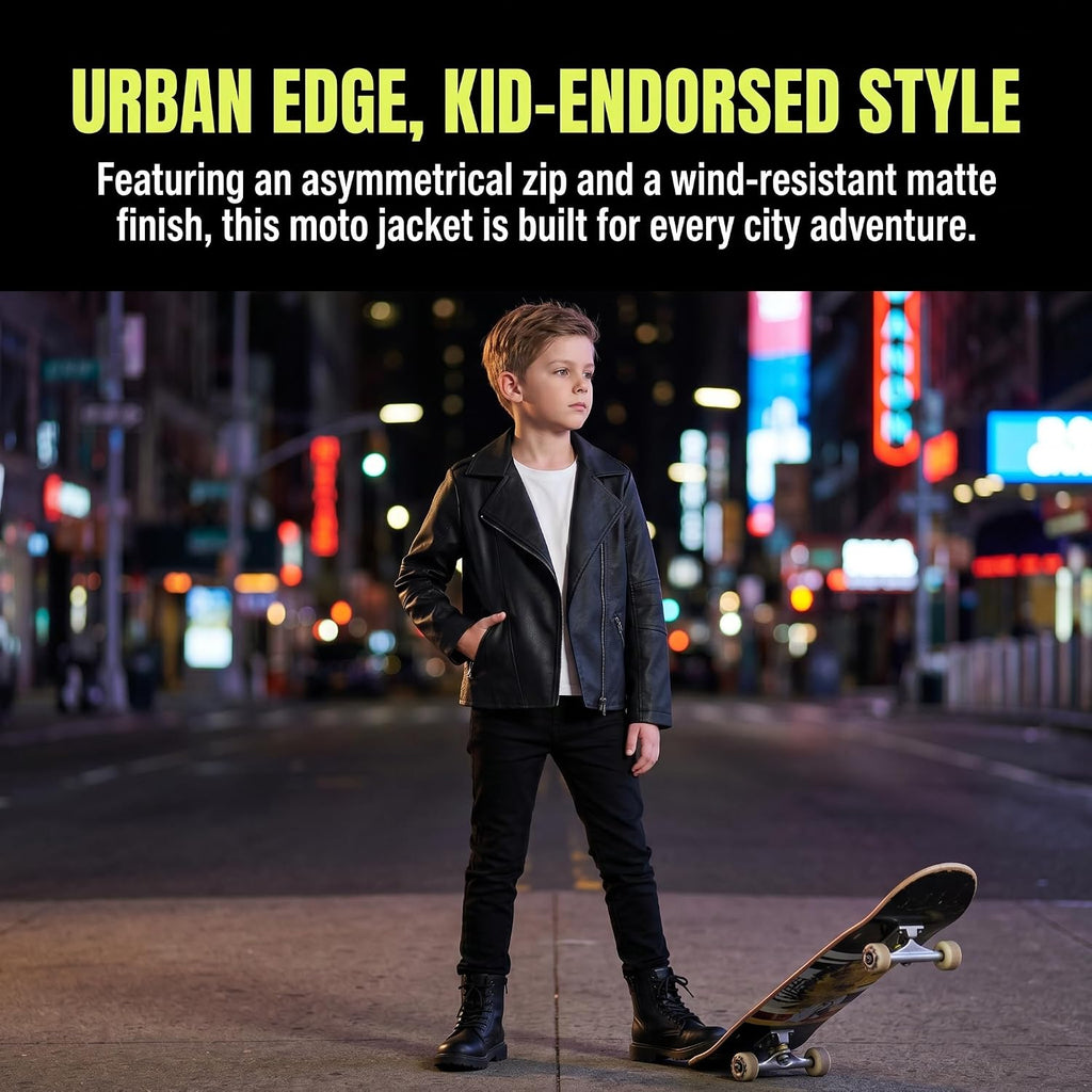 Boys' & Girls' Faux Leather Motorcycle Bomber Jacket