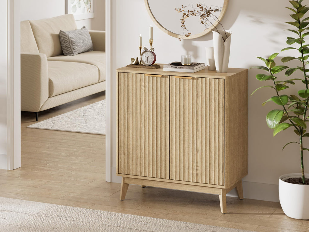 Sideboard Cabinet, Small Buffet Cabinet, Modern Fluted Storage Cabinet with Adjustable Shelf & Doors, Accent Credenza