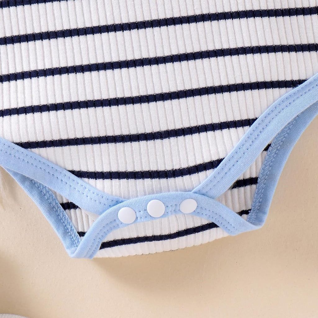 Baby Boy Clothes Fall Winter Outfits Long Sleeve Striped Romper Cute Cartoon Jeans Overalls Pants Set