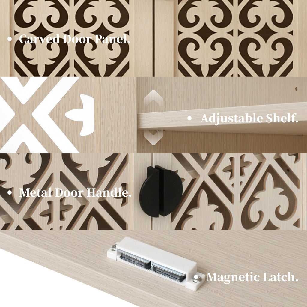 2 Doors Decorative Hollow Carved Storage Cabinet Sideboard, Natural, 1pc.