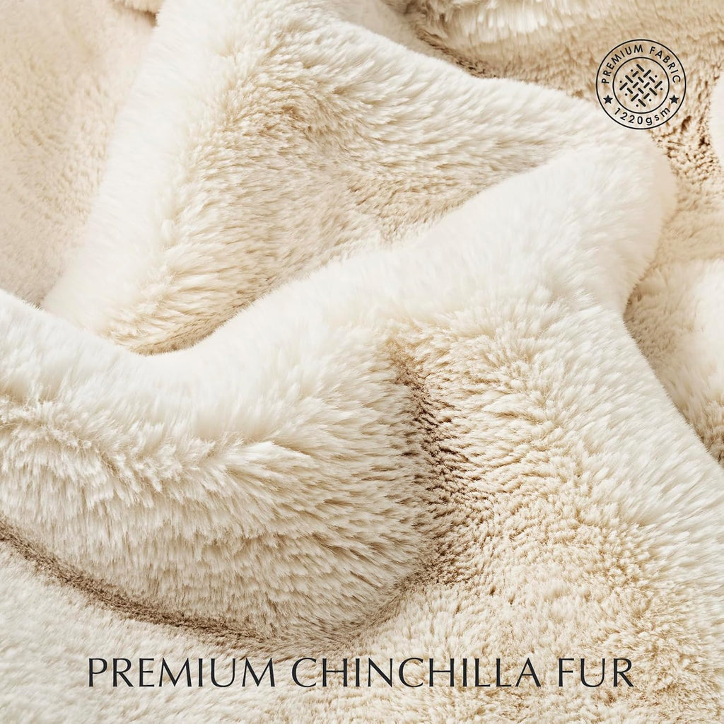 Faux Chinchilla Fur Throw Blanket, 60"x80", Arctic White | Luxury, Super Soft, 1220GSM, Fluffy Cozy Mink, Reversible