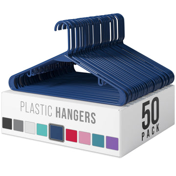 Plastic Hangers 50 Pack Navy - Clothes Hangers - Makes The Perfect Coat Hanger and General Space Saving Hangers for
