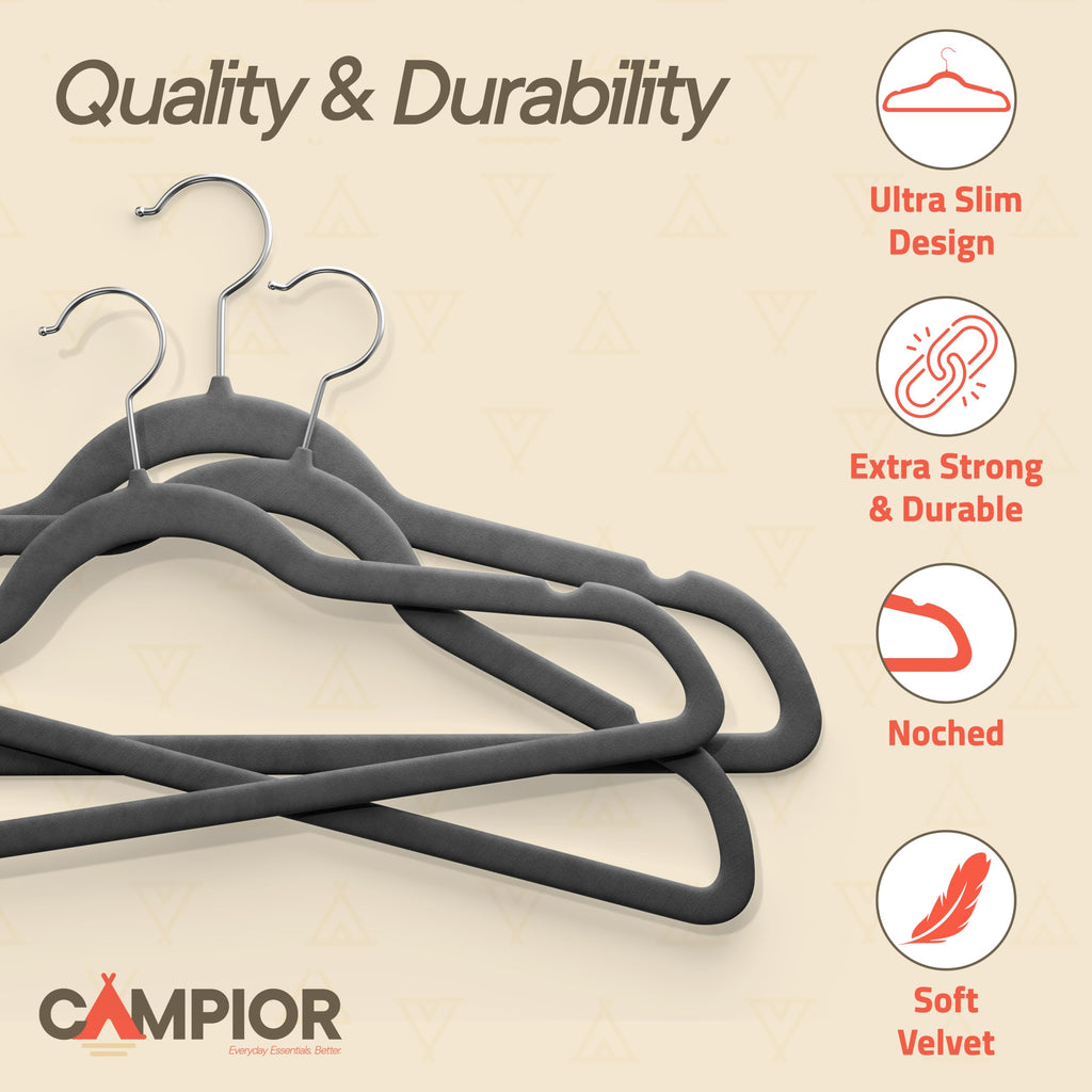 Gray Velvet Hangers 20 Pack - 360° Swivel Hook, Non-Slip and Space Saving Hangers, Heavy-Duty 11 lbs Weight Capacity