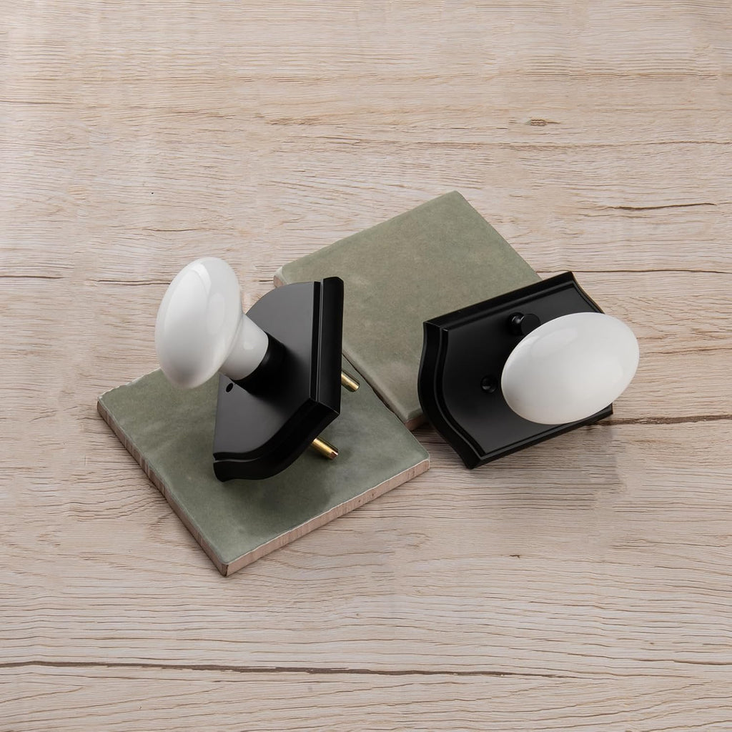 White Door Knobs with Black Trim, Egg Porcela Door Handles