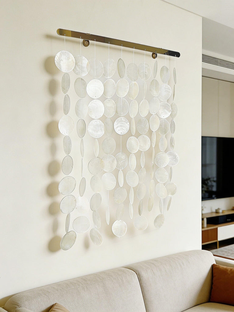 Handmade Capiz Shell Wall Art, 16x22 Inch Coastal Shell Wall Hanging ornaments with Gold Rail for Wall Decor