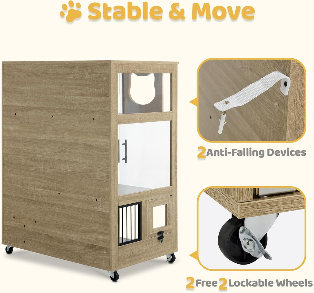 Wooden Luxury Cat House Furniture with Glass Door Indoor Use