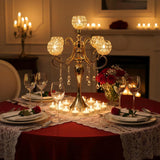 5 Arms Gold Candelabra Centerpiece 26 Inches Tall Chandelier Crystal Beaded Candle Holders for Table Centerpiece