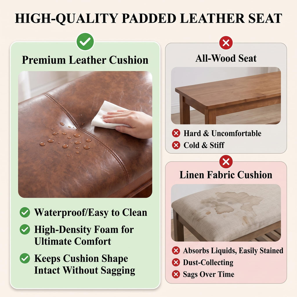 Shoe Rack Bench Solid Wood Shoe Bench Entryway with Leather Cushion 31.5''