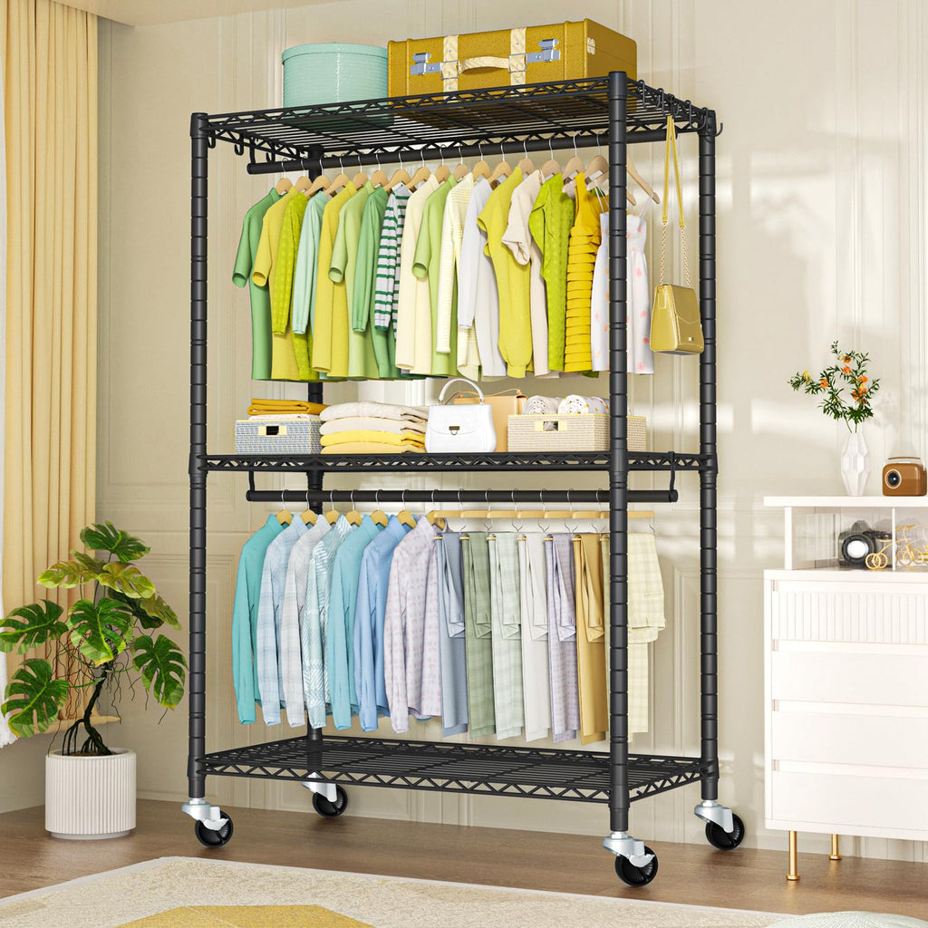 Rolling Clothes Rack, Clothing Racks for Hanging Clothes, Black