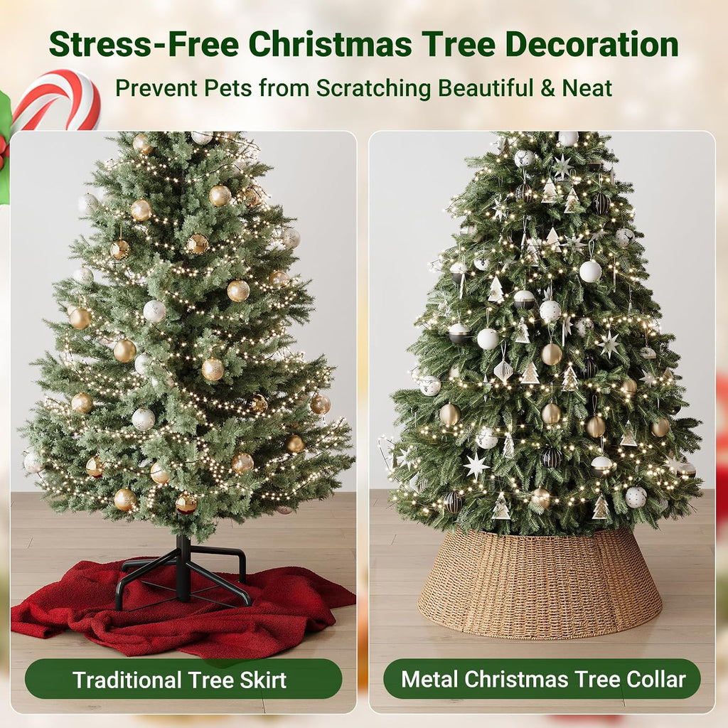 28" Christmas Tree Collar, Woven Paper Rope Xmas Tree Skirt, Rustic | Rustic Farmhouse Tree Base Cover with Cord