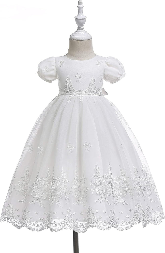 Baby-Girls Satin Christening Baptism Floral Embroidered Dress Gown Outfit