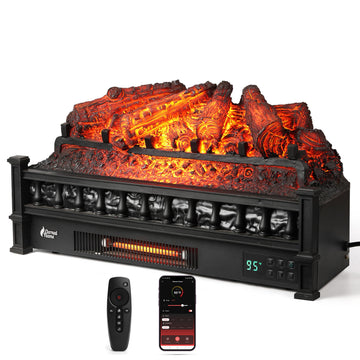 Eternal Flame 26 in. WiFi Infrared Quartz Electric Fireplace Log Heater with Sound Crackling, Realistic Pinewood