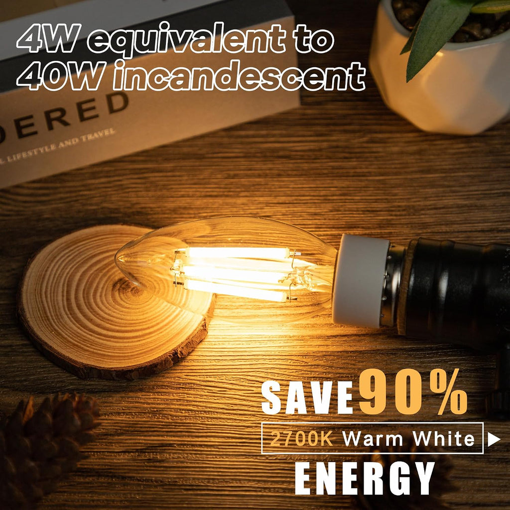 Dimmable E12 LED Candelabra Light Bulbs 4W,2700K Warm White,400LM