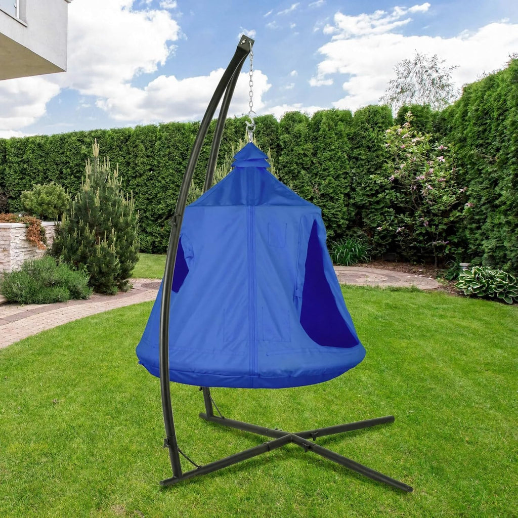 Hanging Hammock X-Stand w/Tree Tent, Swing Chair Stand w/Play Tent | Indoor Outdoor Egg Basket Patio Seat w/ Metal