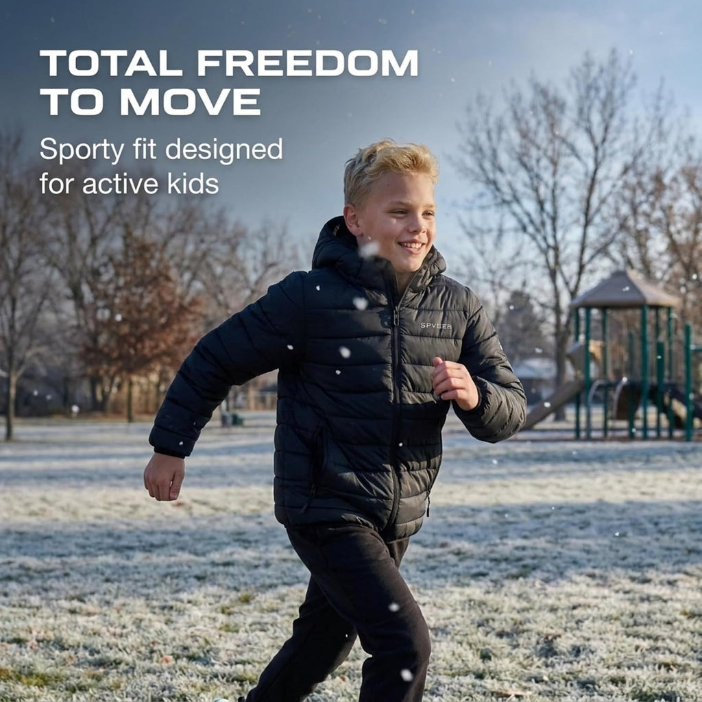 Boys Puffer Jacket - Packable Lightweight Hooded Winter Coat