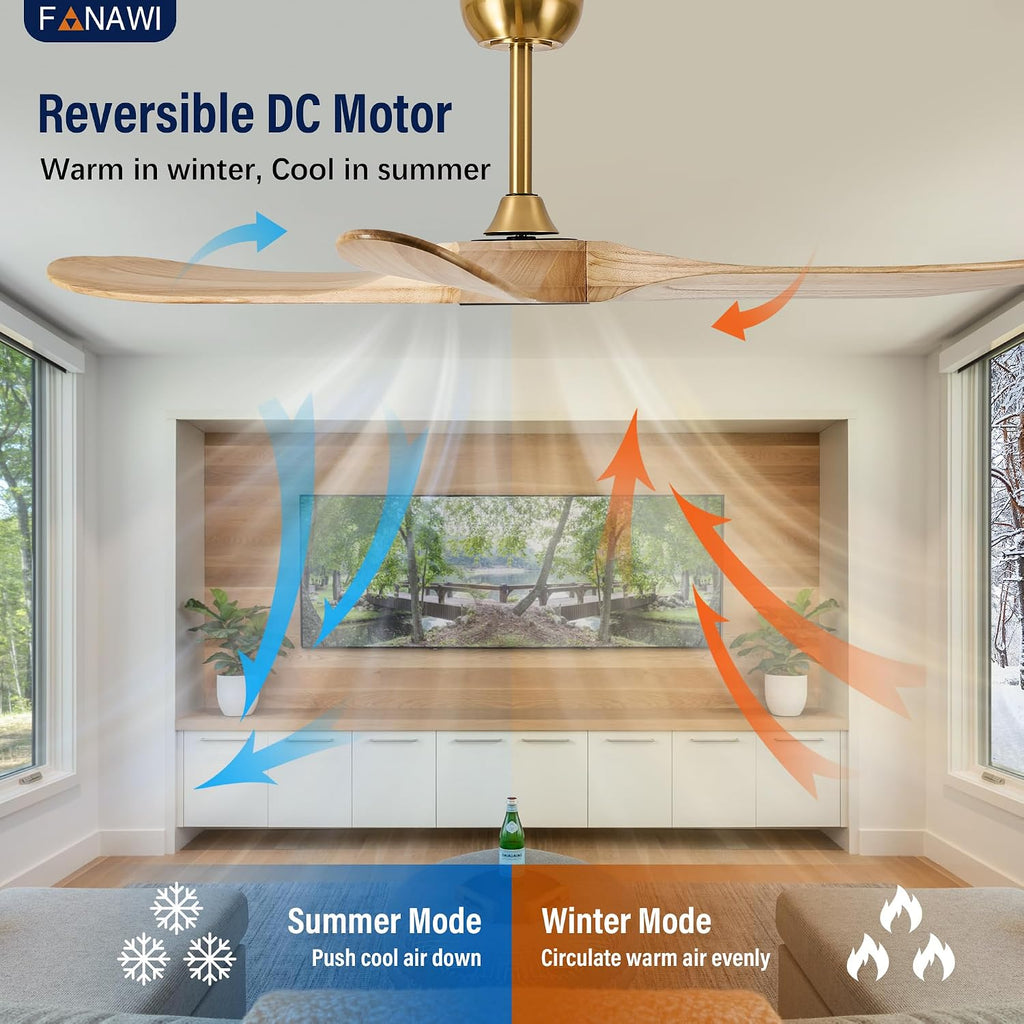 Inspired Maverick Style 72" wood ceiling fan, Brass Gold