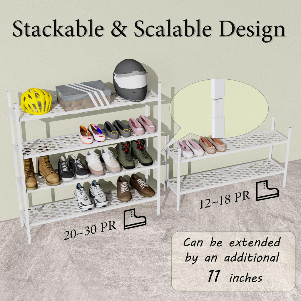 Long Expandable Metal Shoe Rack for Closet, Entryway, Garage, 2-Tier, White