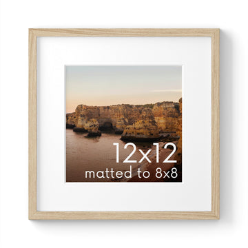 Beige Oak Wood 12x12 Picture Frame Matted to 8x8 - Modern Square Frame with Plexiglass, Lightweight Wall Frame for