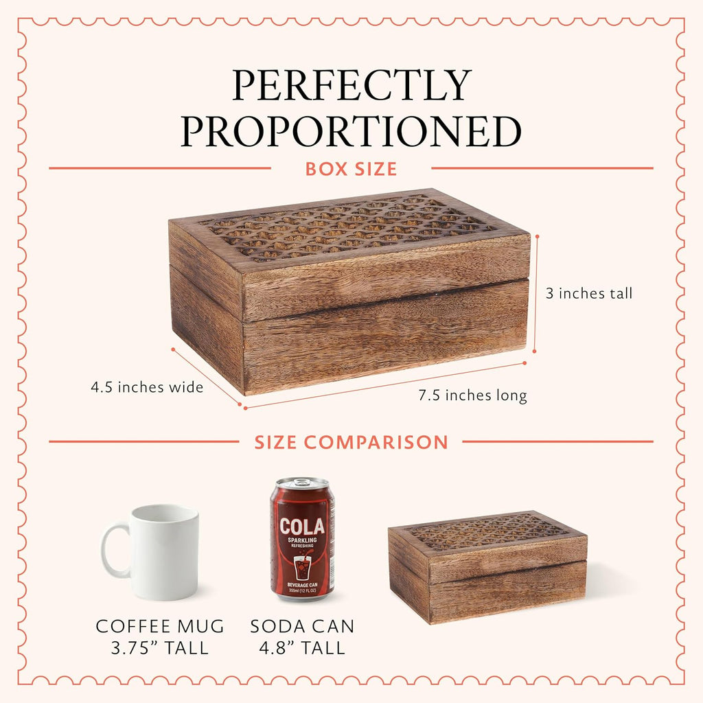 Trellis Mango Wood Storage Box - Medium Burnt, 7.5