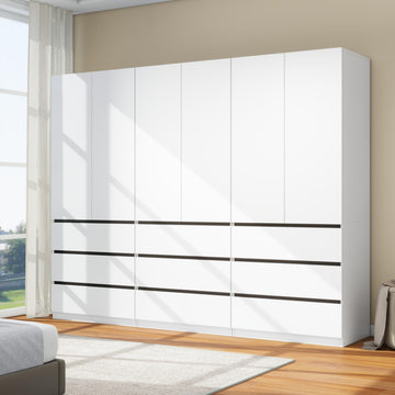 White Armoire Wardrobe Closet with 9 Drawers: 75" H x 95" W